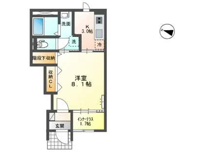 エスポワール六丁の目(1K/1階)の間取り写真