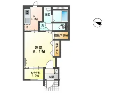 エスポワール六丁の目(1K/1階)の間取り写真