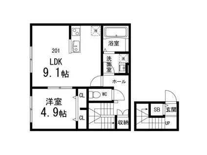 LIVEⅤ(1LDK/2階)の間取り写真