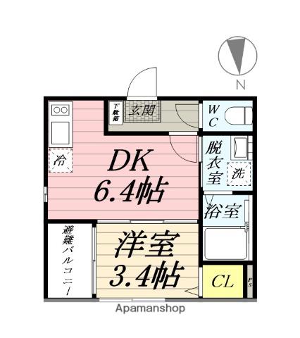 ハーモニーテラス蒲町東(1DK/3階)の間取り写真