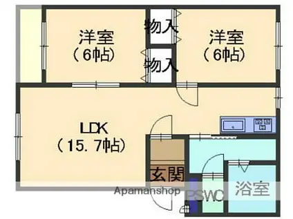 おおさきマンション(2LDK/1階)の間取り写真