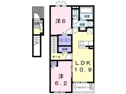 東北本線 小牛田駅 徒歩20分 2階建 築1年(2LDK/2階)の間取り写真