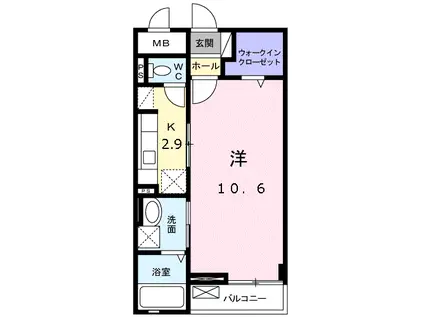 アルカンシェルA棟(1K/2階)の間取り写真