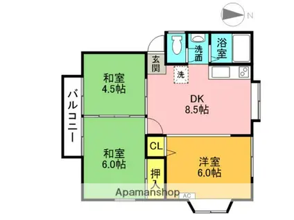 コーポ八幡 B(3DK/2階)の間取り写真