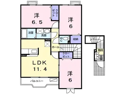 シューベルブ・メゾンA(3LDK/2階)の間取り写真