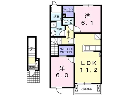 シャンティA(2LDK/2階)の間取り写真