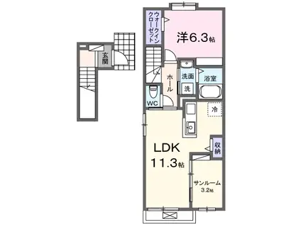 セレーナスパジオ(1LDK/2階)の間取り写真