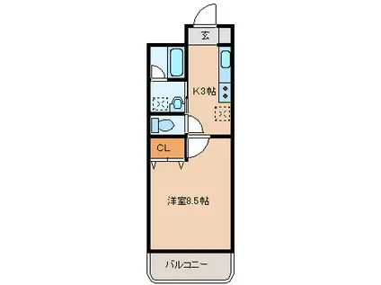 ロワジールKⅡ(1K/2階)の間取り写真