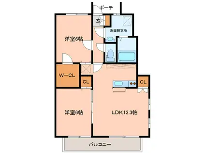 アヴァンセタウンB(2LDK/1階)の間取り写真