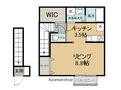 アスコット山王A(ワンルーム/2階)の間取り写真