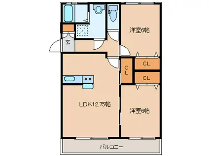 プレミールⅡ(2LDK/1階)の間取り写真