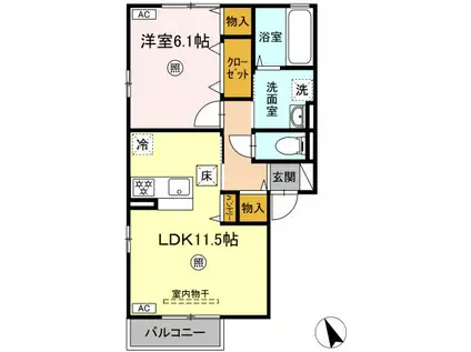 ロイヤルビレッジ D(1LDK/1階)の間取り写真