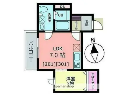 メリディアン白鳥(1DK/3階)の間取り写真