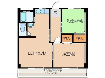 岩沼開発第1マンション(2LDK/6階)の間取り写真