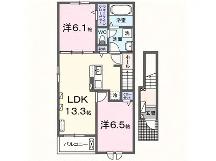 プレッソ冠木Ⅱ(2LDK/2階)の間取り写真