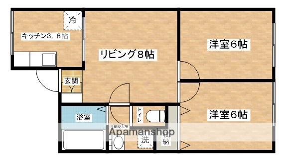 ウエストコーポラスⅡ(3K/2階)の間取り写真