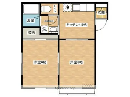 コンフォート日の出(2DK/1階)の間取り写真