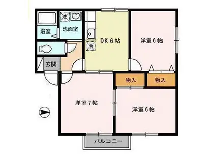 レジダンス・デ・パンA棟(3DK/2階)の間取り写真