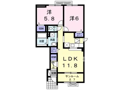 フラワープレイスKⅠ(2LDK/1階)の間取り写真