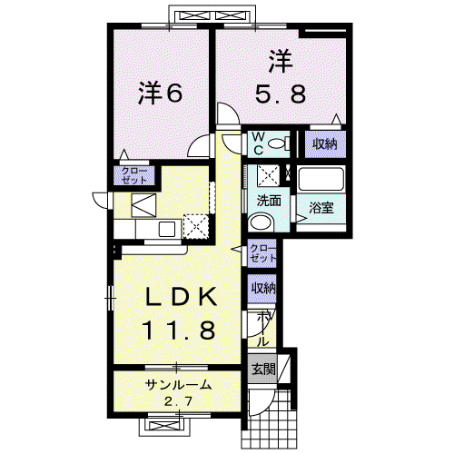 フラワープレイスKⅠ(2LDK/1階)の間取り写真