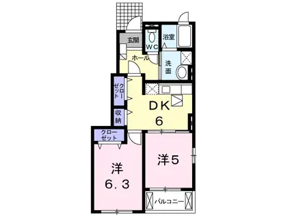 ブルス・ハープⅢ(2DK/1階)の間取り写真