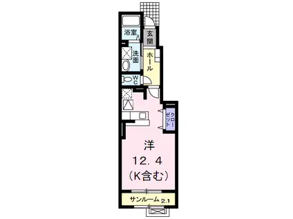 プラシード(ワンルーム/1階)の間取り写真