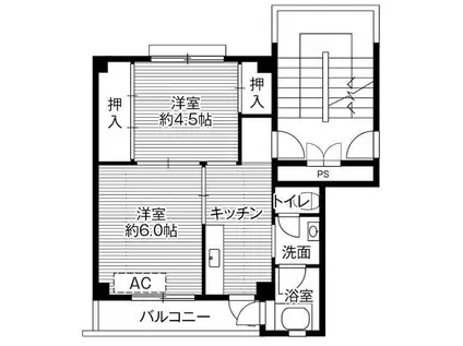 ビレッジハウス清水2号棟(2K/5階)の間取り写真