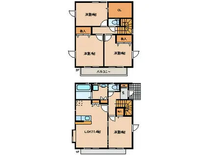東北本線 岩切駅 徒歩10分 2階建 築10年(4LDK)の間取り写真