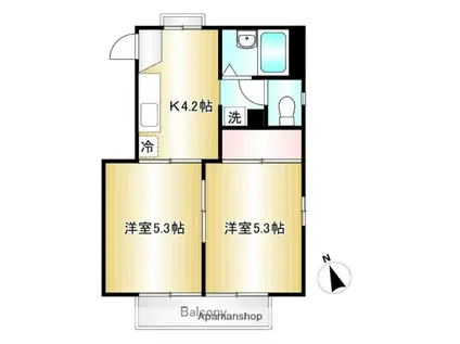 フレグランス緑丘 B(2K/2階)の間取り写真