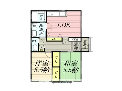 奥羽本線 湯沢駅 バス乗車時間：15分 掵上バス停で下車 徒歩2分 1階建 築22年(2LDK)の間取り写真