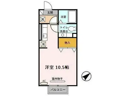 セジュールセードル B(ワンルーム/2階)の間取り写真