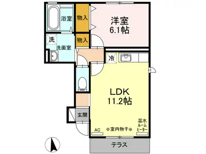 メルヴェーユキャトルセゾンA棟(1LDK/1階)の間取り写真