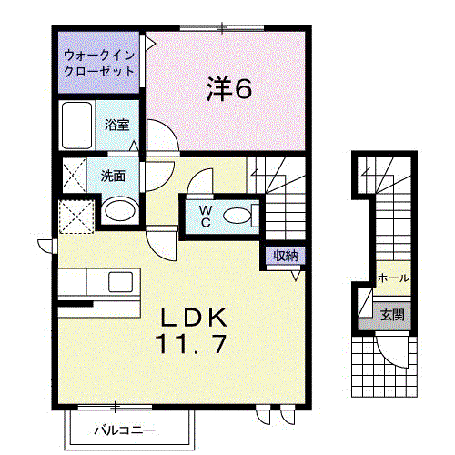 プリムローズ3(1LDK/2階)の間取り写真