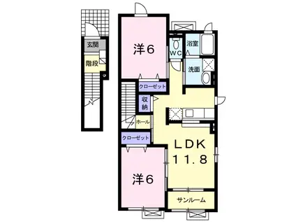 プロムナ-ドY(2LDK/2階)の間取り写真