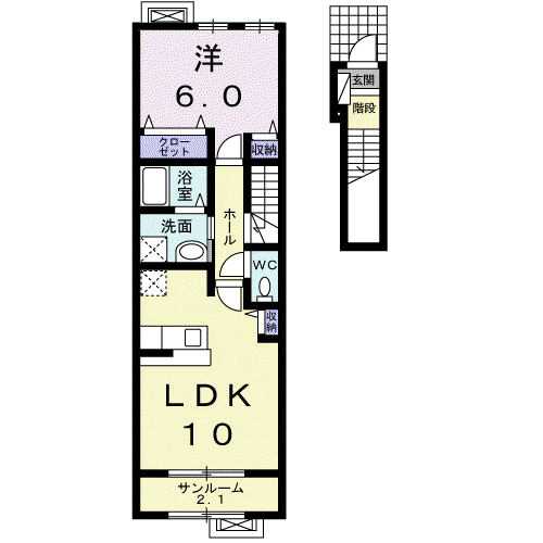 エアリーⅠ(1LDK/2階)の間取り写真