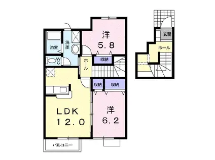 優優コートⅠ(2LDK/2階)の間取り写真