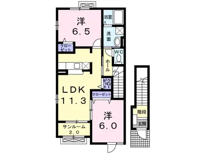 メゾン サンパティック1(2LDK/2階)の間取り写真