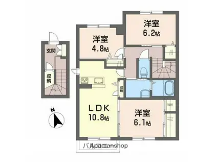 フィルゲートB(3LDK/2階)の間取り写真