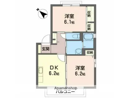 ディアスさくらまち(2DK/2階)の間取り写真