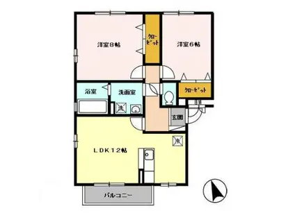 イストワール高崎(2LDK/3階)の間取り写真