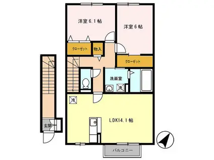 パセオプラシード VVIVII(2LDK/2階)の間取り写真