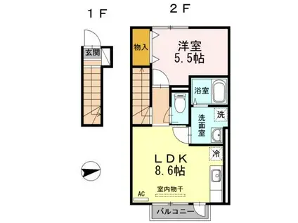 クレールエスポワール(1LDK/2階)の間取り写真