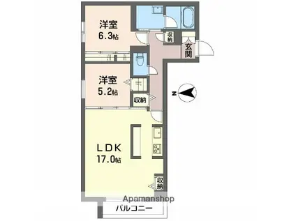 シャーメゾン泉中央3丁目(2LDK/3階)の間取り写真