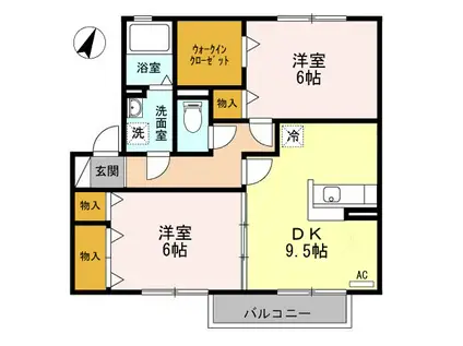 ロワール II(2DK/2階)の間取り写真
