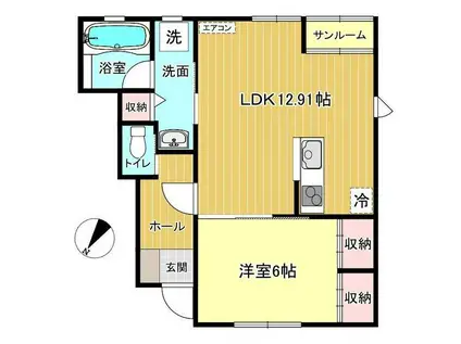 EPISODE B棟(1LDK/1階)の間取り写真