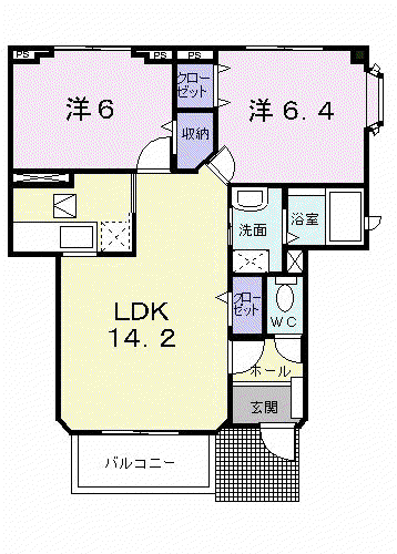 ソレアードⅡ(2LDK/1階)の間取り写真