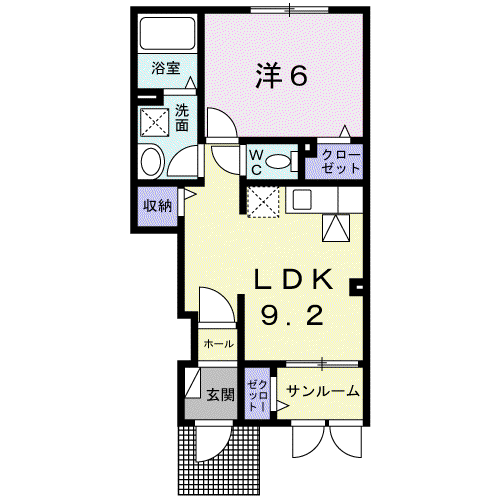 インフィニティ 3(1LDK/1階)の間取り写真