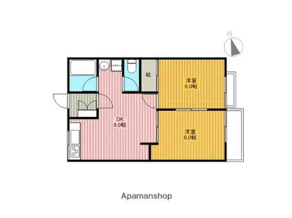 シャンメイトⅠ(2DK/1階)の間取り写真
