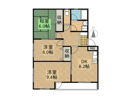 サニーサイドコート(3DK/2階)の間取り写真