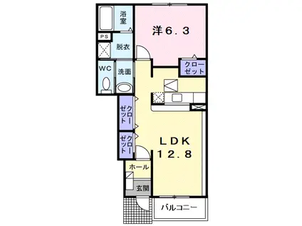 グランメール大善ⅡB(1LDK/1階)の間取り写真